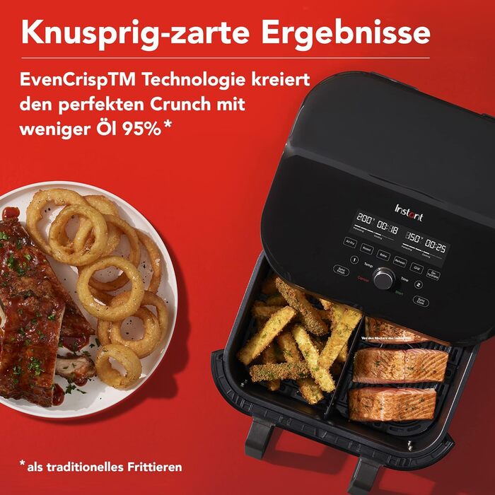 Фритюрниця з гарячим повітрям Instant VersaZone XXL 8.5 л, цифрова, 8-в-1, чорна, 1700 Вт, одна велика або дві камери, для смаження, випікання, грилю, сушки та розігріву