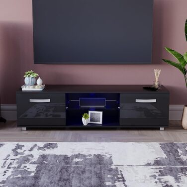 Тумба під телевізор Vida Designs Cosmo, чорна, 140 см, LED підсвітка, ДСП