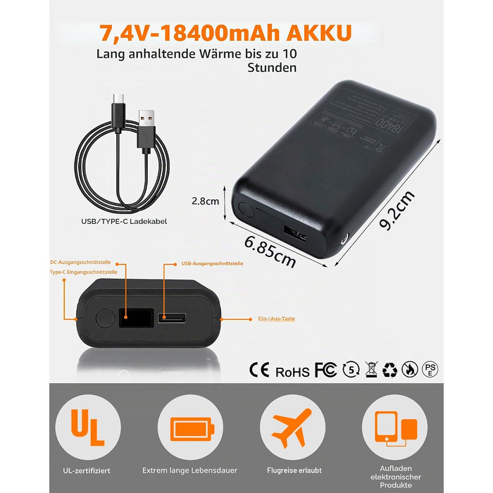Зігріваючий жилет для чоловіків Mincoo з Powerbank 7.4V 18400mAh, зимовий підігрівальний жилет з бавовни, 3 режими температури для лиж, мотоциклів, полювання та рибалки, S, чорний