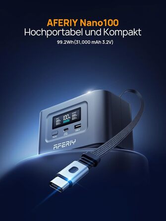 Портативна електростанція AFERIY 100W, 99.2Wh/31000mAh, PD3.0, сонячна зарядка 100W, 6-рівневий захист, для подорожей, кемпінгу, надзвичайних ситуацій