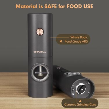 Електричний набір млинків для солі та перцю SIMPLETASTE, USB-аккумуляторні, керамічний механізм помолу, 2 шт.