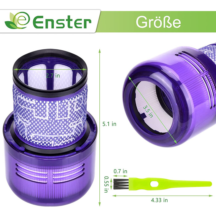 Фільтр для пилососа Dyson V11, 3 шт., миючий, змінний, сумісний з SV14 Animal, Drehmomentantrieb, Komplett, заміна DY-970013-02