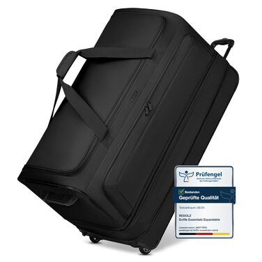 Дорожня сумка на колесах REDOLZ XXL Jumbo (90 см), розширювана сумка для подорожей великого розміру, чорна