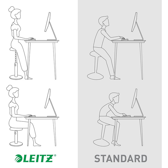 Ергономічний стілець Leitz Active Ergo Cosy, регульований по висоті 46-79 см, сірий, офісний стілець-стілець для сидіння і стояння, 65180089