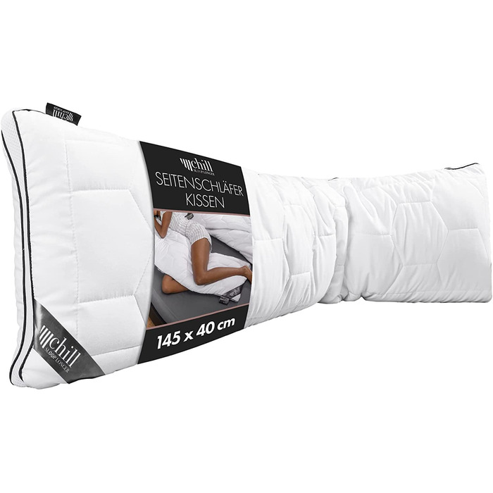 Ортопедична подушка для сну chill SLEEPLONGER 40x145 см – подушка для вагітних і для сну на боці, 100% веганська, дихаюча, знімний чохол, 800 г наповнювача