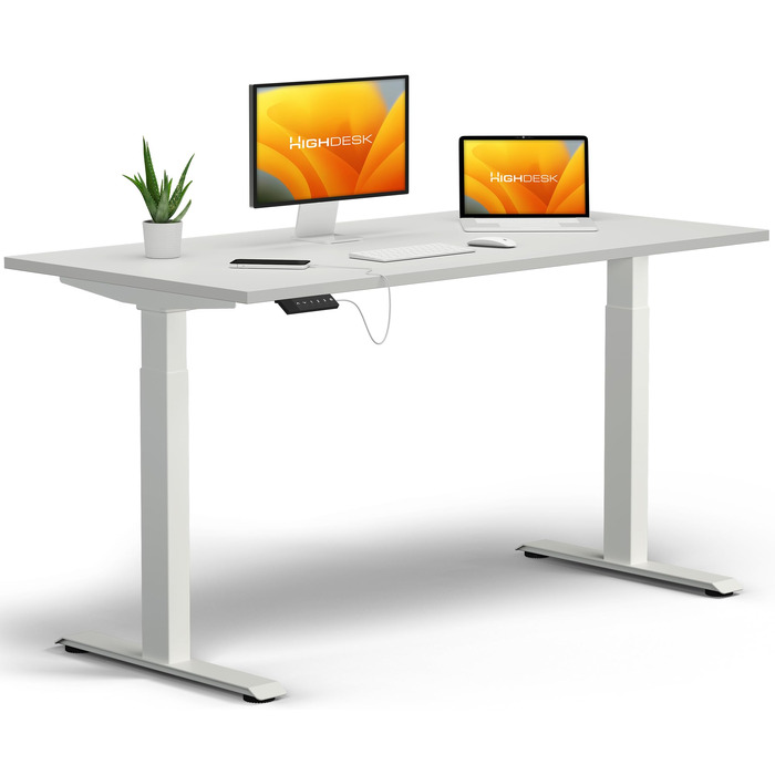 Електричний підйомний стіл KRIEG HighDesk Basic 160 x 70 см, білий — Регульований стіл для роботи сидячи та стоячи