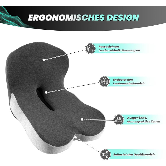 Ортопедична подушка для сидіння з підтримкою спини Urban Deco з піни Memory Foam, чорно-сіра, 1 шт.