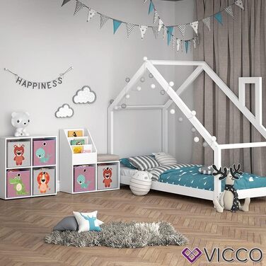 Дитяча полиця Vicco Luigi біла 72x79 см з 2 складаними боксами Лев/Крокодил
