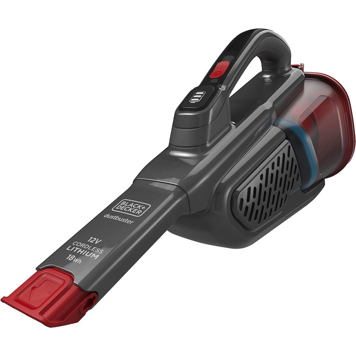 Акумуляторний ручний пилосос BLACK+DECKER 12V, безмішковий, циклонний, з довгою та висувною щілинною насадкою, зарядна станція
