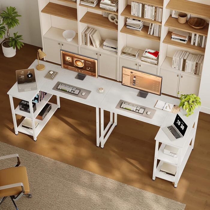 Ігровий кутовий стіл Coleshome L-подібний, компактний письмовий стіл з реверсивним полицьовим відсіком, білий, 100x70 см