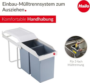 Вбудована система сортування сміття Hailo Multi-Box Duo L, два відра по 14 л, висувні контейнери, для кухні, кремово-біла