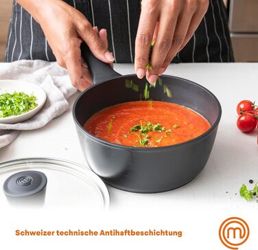 Каструля MasterChef з антипригарним покриттям, скляна кришка, ергономічні ручки, для всіх типів плит, індукція, 18 см, Essentials