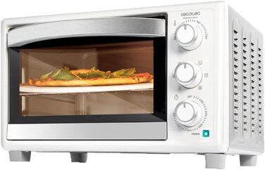 Піч Cecotec Bake & Toast 2600 White: 26л, 4 піци, 1550Вт, камінь для піци, 6 функцій, крихтосховище, підсвітка, подвійне скло | Біла