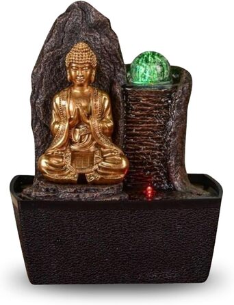 Джерело води Zen'Light від Zimmerbrunnen: Будда, LED-підсвітка, для медитації та релаксації. Декор у стилі фен-шуй, висота 26 см, горіх (Haka)