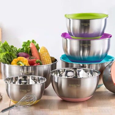 Чаші для змішування Umite Chef 6 шт із герметичними кришками 7/3,5/2,5/2/1,5/1 QT