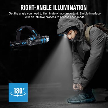 OLIGHT Perun 2 налобний ліхтар 2500 лм, 166 м, USB, 5 режимів, для бігу, риболовлі, кемпінгу, чорний