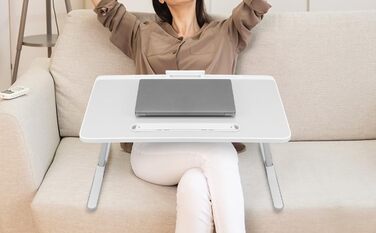 Стіл для ноутбука QWORK, регульований, складаний, з висувною шухлядою та LED-лампою, 60x40 см, для ліжка та столу