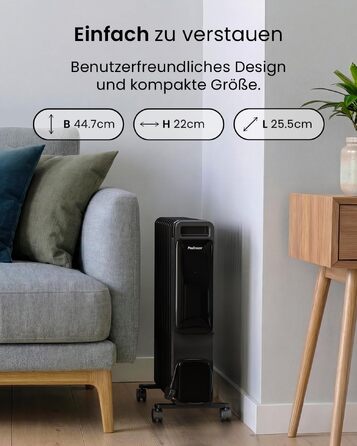 Електричний масляний радіатор Pro Breeze 2500Вт, 11 секцій, смарт-обігрів з термостатом, таймером на 24г та сенсорним дисплеєм, чорний