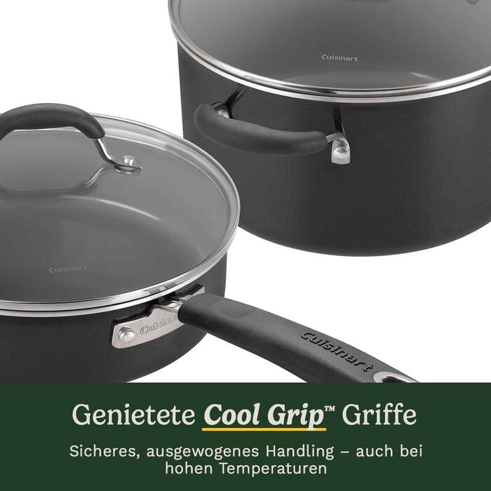 Набір посуду Cuisinart Ceramica XT 11 предметів: каструлі, сковороди, сотейник, пароварка, антипригарне керамічне покриття з титановим зміцненням, без PTFE, PFOA та PFAS, чорний