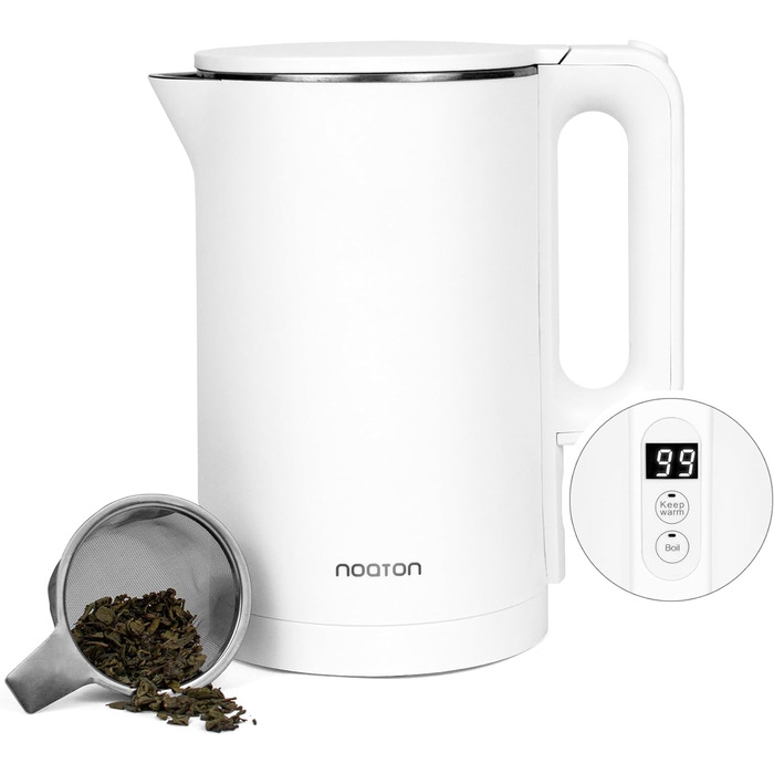 Електрочайник Noaton K2W Essential 1,7 л, подвійні стінки, нержавіюча сталь, 1500 Вт, тихий, 360° база, BPA free, білий