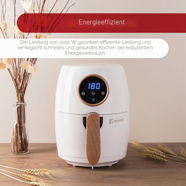 Аерофритюрниця Bergner Naturally AirFryer 2 л, 1000 Вт, антипригарне покриття, таймер, біла