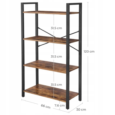 Стелаж MUFART 66 x 120 x 30 см, чорний з відтінками коричневого
