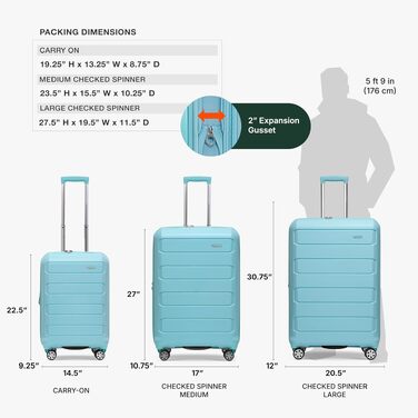 Валіза для подорожей Traveler's Choice в клітинку, розмір M (66 см), для багажу, світло-блакитна