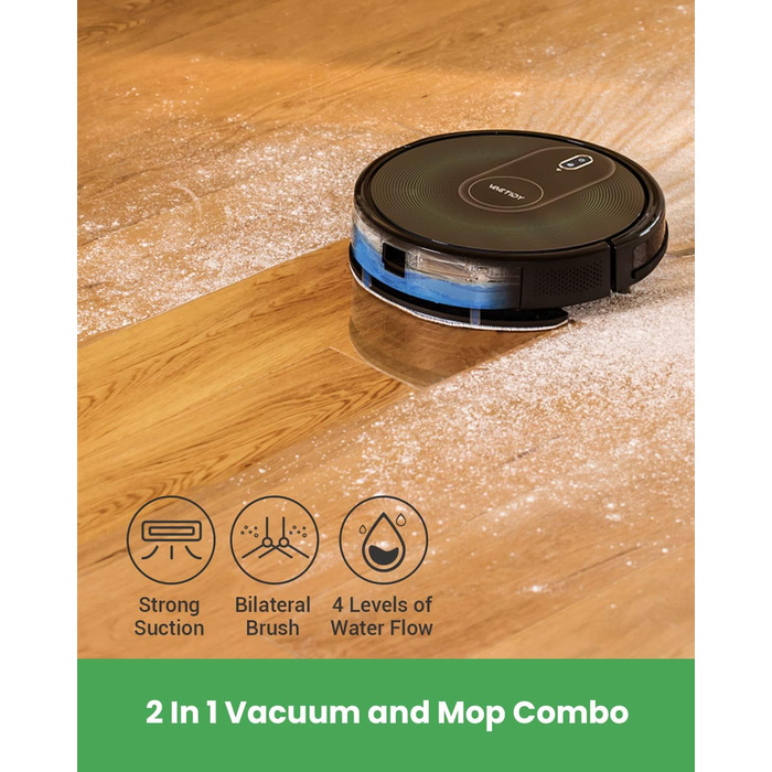Робот-пилосос Vactidy Nimble T8 2-в-1 з функцією миття, 3000Pa, 120 хвилин роботи, сумісний з Alexa, App, Siri, для видалення шерсті тварин, чорний