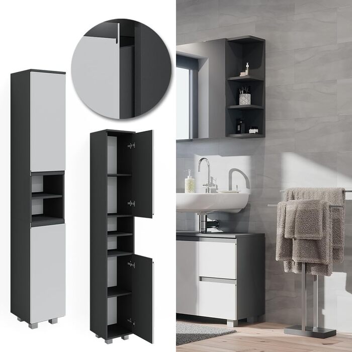 Пенал для ванної Vicco J-Shape, білий/антрацит, 30x190 см