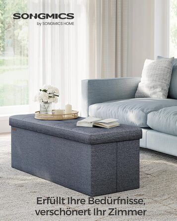 Складаний пуф SONGMICS з місцем для зберігання, 110×38×38 см, до 300 кг, нейлоновий, неоново-блакитний, для вітальні, спальні, передпокою