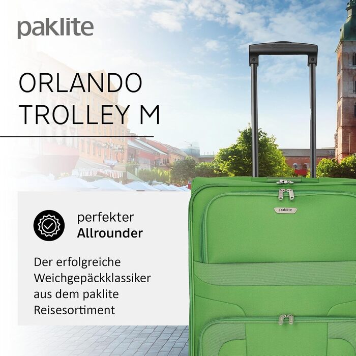 Валіза для подорожей Paklite Orlando, м'який корпус, великий дорожній тролей на 2 колесах, 63 см, 80 л, зелена
