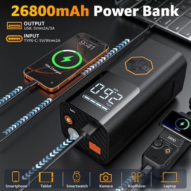 Пусковий пристрій для авто (бустер) 9 в 1 з компресором 150PSI, Powerbank 5500A, LCD-дисплеєм та ліхтариком для 12V бензинових та дизельних двигунів