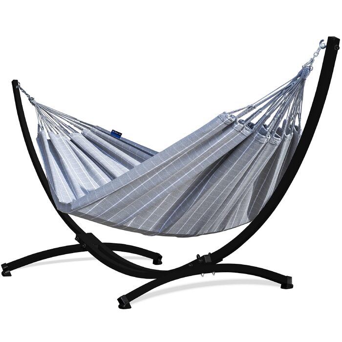 Гамак подвійний Potenza Outdoor з металевим каркасом для 2 осіб, бавовна, XXL 220x160 см, до 220 кг, сірий/чорний