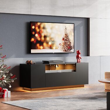 Тумба під телевізор WLIVE Schwarz 122x36x45 см, чорна глянцева з LED-підсвіткою та шафами