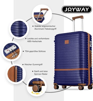 Набір валіз Joyway 6 шт. з твердим корпусом, beauty case, косметичка, 4 колеса, TSA-замок. Колір: темно-синій/коричневий