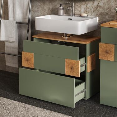 Тумба під умивальник Vicco Eden, зелена, 70 x 64.5 см, з 2 шухлядами для ванної кімнати