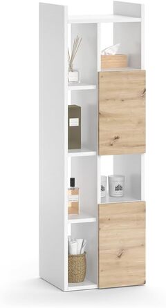 Висока шафа для ванної Vicco Alf, білий/дуб, 36x117 см, 2 шухляди