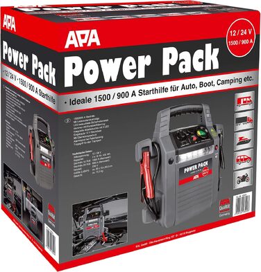 Пусковий пристрій APA 16524 Power Pack 12/24V, бустер для авто 900A, літій-іонний акумулятор, сірий