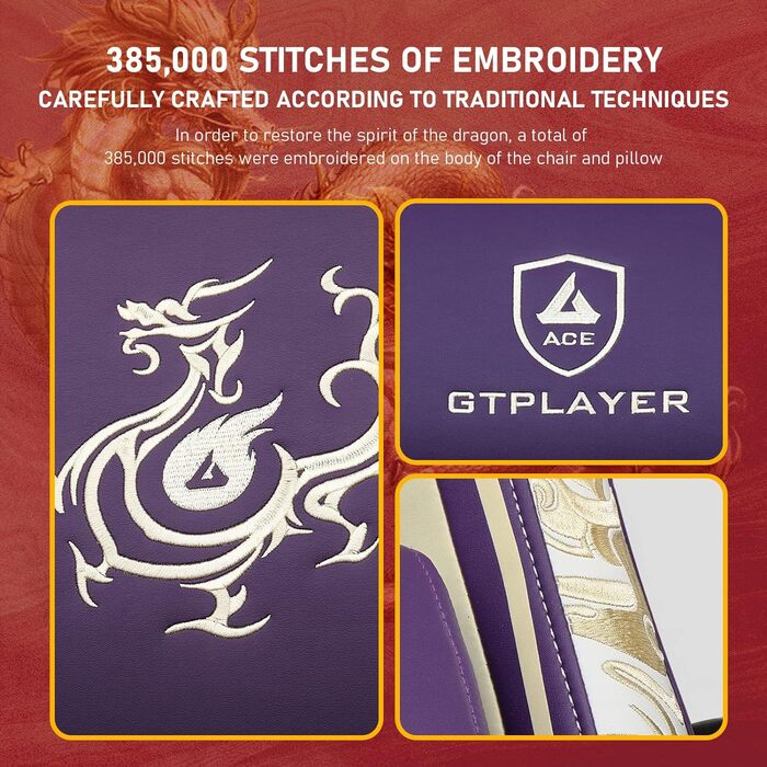 Ігрове крісло GTPLAYER Dragon з Bluetooth-динаміками, підніжкою, ергономічне комп'ютерне крісло для геймерів, фіолетове