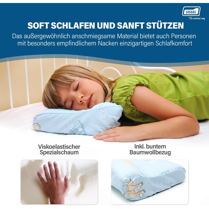 Ортопедична подушка для дитини Sissel® Soft Bambini | 4-7 років | Ергономічна підтримка шиї | Віскоеластична піна | Зручна у подорожах | 37x25 см