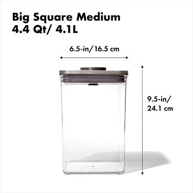 OXO SteeL Контейнер для зберігання продуктів 4,2 л, квадратний, герметичний, з кришкою, нержавіюча сталь, для кухні, великий