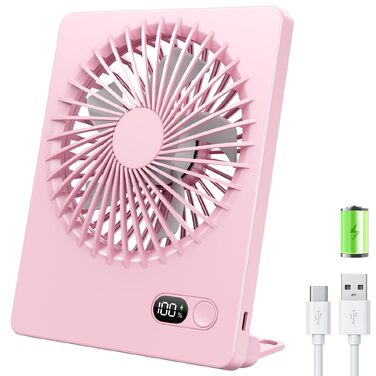 Портативний USB вентилятор TriPole з акумулятором, рожевий - тихий, 3 швидкості, до 6 год роботи, регульований кут 80°, для офісу, подорожей