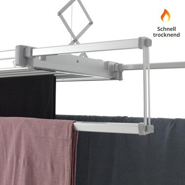Електричний сушарка для білизни та ковдр Foxydry Pro 160 см, алюмінієва, з дистанційним керуванням, підігрівом повітря та LED-підсвіткою, сіро-срібляста