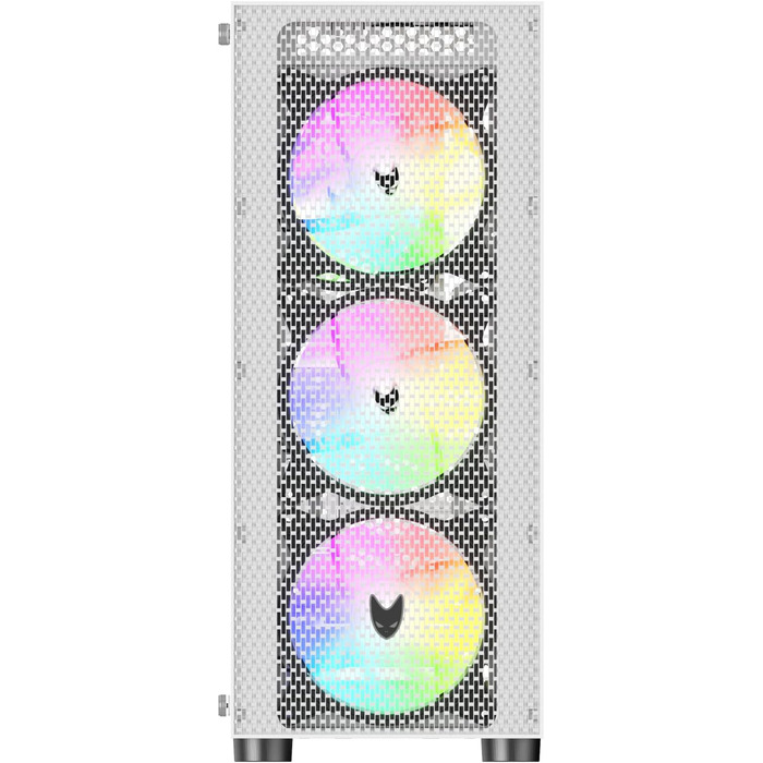 Oversteel Azurite ігровий корпус для ПК, білий, ATX/Micro ATX/ITX, 4 вентилятори 120 мм A-RGB, сітчаста передня панель, загартоване скло, USB 3.0, вертикальний монтаж