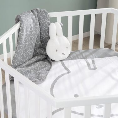 Дитячий манеж шестикутний roba з вкладкою Miffy, 3-рівневе регулювання, мобільний дерев'яний білий манеж на колесах