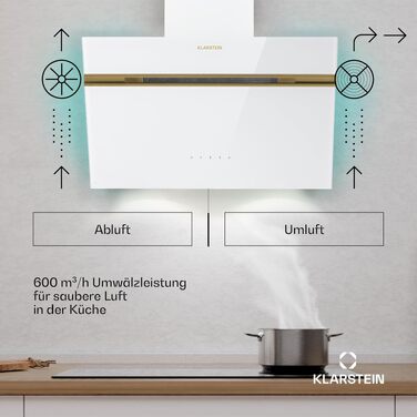 Пристінна витяжка Klarstein Alina 90 см, продуктивність 615 м³/год, клас енергоефективності A, LED-підсвітка 9 кольорів, сенсорне керування, режим рециркуляції, чорна