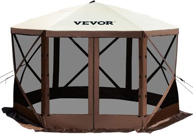Намет павільйон VEVOR 3,6x3,6 м, 6-сторонній, поп-ап тент із москітними вікнами, сумка, кілки, великий тіньовий намет для кемпінгу, саду, двору