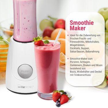 Блендер Clatronic SM 3593, 250Вт, для смузі, шейків, супів та соусів, білий, міксер з чашею-тримачем для напоїв