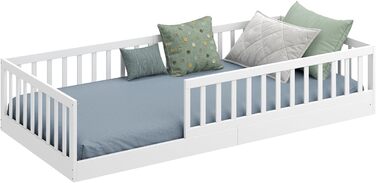 Ліжко дитяче CADANI Timi 2в1 Montessori 120x200 см з бортиками та ламелями, масив сосни, біле - 3 варіанти збірки, до 200 кг
