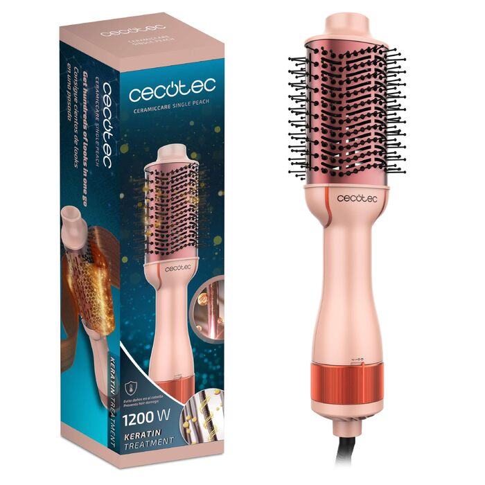 Фен-щітка Cecotec Air DryBold Essential персикового кольору 1200 Вт: сушіння, випрямлення, об'єм, іонізація, 3 режими, регулювання температури, для вологого та сухого волосся